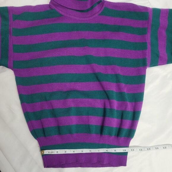 VINTAGE 90s sweater Obermeyer purple striped turtleneck wool blend XS - Picture 8 of 8